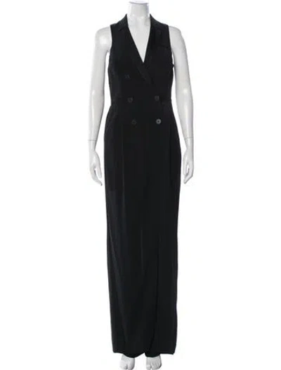 Pre-owned Halston V-neck Jumpsuit In Black