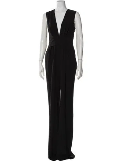 Pre-owned Halston V-neck Jumpsuit In Black