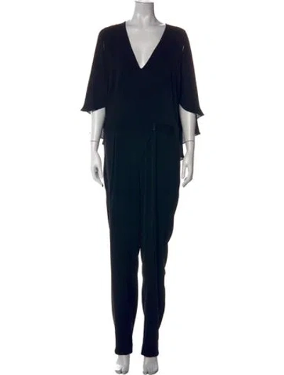 Pre-owned Halston V-neck Jumpsuit In Black