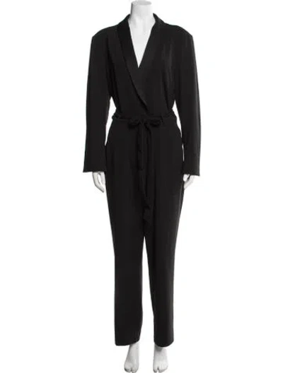 Pre-owned Halston V-neck Jumpsuit In Black