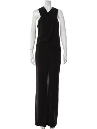 Pre-owned Halston V-neck Jumpsuit In Black