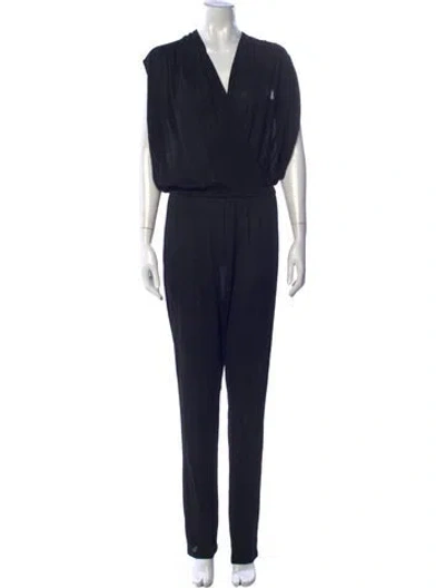 Pre-owned Halston V-neck Jumpsuit In Black