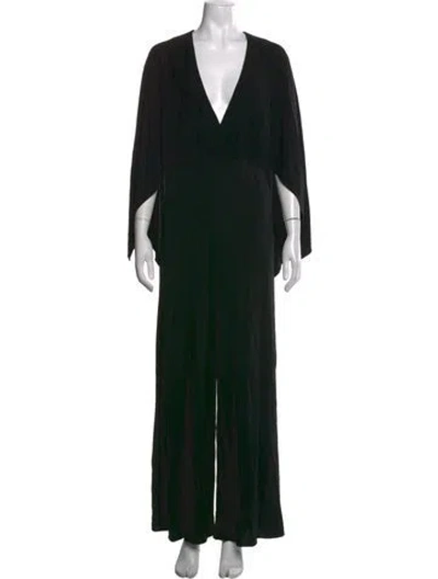 Pre-owned Halston V-neck Jumpsuit In Black