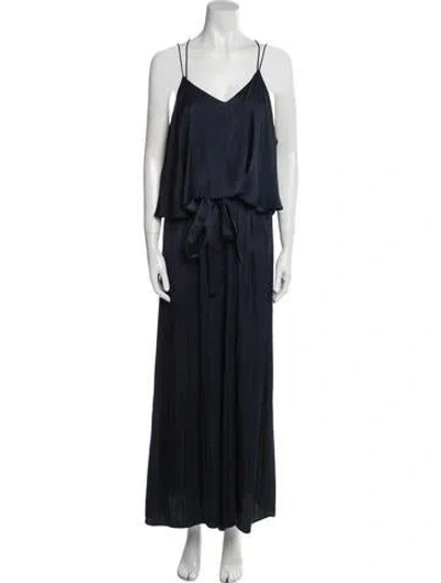 Pre-owned Halston V-neck Jumpsuit In Blue