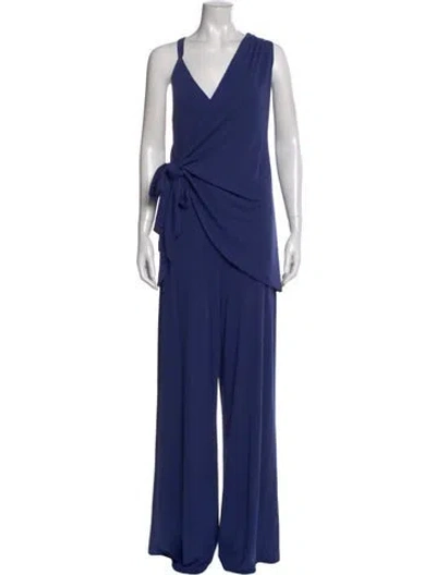 Pre-owned Halston V-neck Jumpsuit In Blue