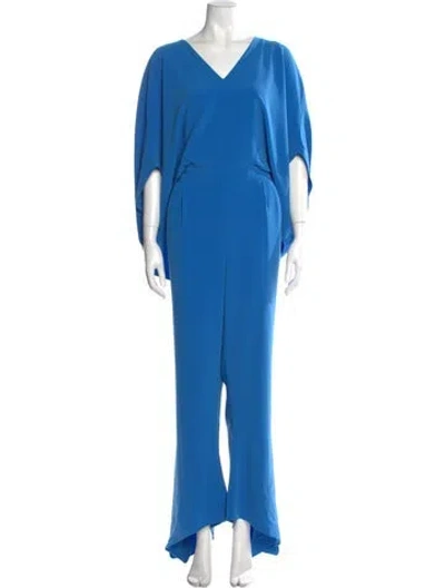 Pre-owned Halston V-neck Jumpsuit In Blue