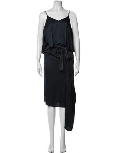 Pre-owned Halston V-neck Jumpsuit In Blue