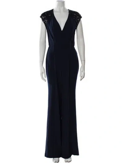 Pre-owned Halston V-neck Jumpsuit In Blue