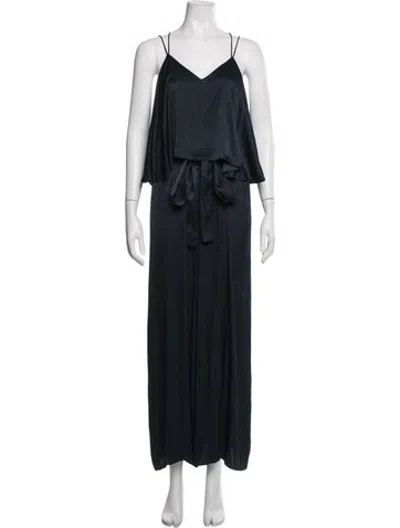 Pre-owned Halston V-neck Jumpsuit In Blue