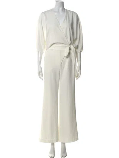 Pre-owned Halston V-neck Jumpsuit In Neutral