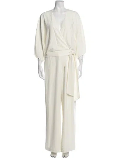 Pre-owned Halston V-neck Jumpsuit In Neutral