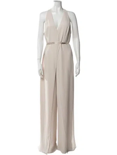 Pre-owned Halston V-neck Jumpsuit In Neutral
