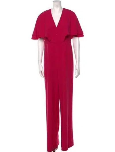 Pre-owned Halston V-neck Jumpsuit In Pink