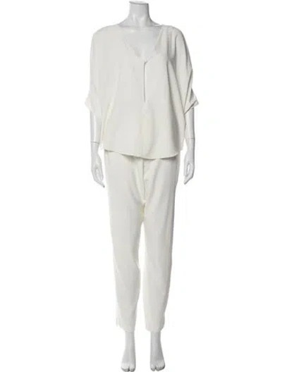 Pre-owned Halston V-neck Jumpsuit W/ Tags In Neutral