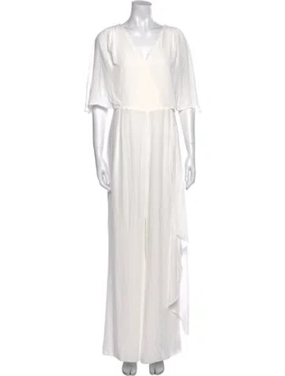Pre-owned Halston V-neck Jumpsuit W/ Tags In White