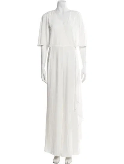 Pre-owned Halston V-neck Jumpsuit In White