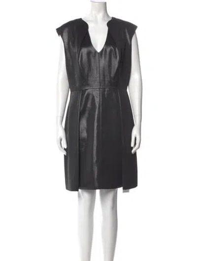 Pre-owned Halston V-neck Knee-length Dress In Gray