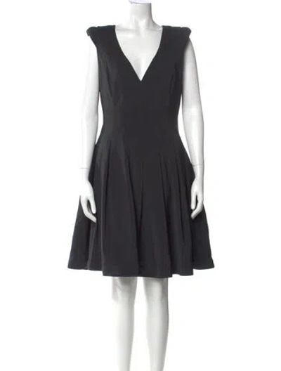 Pre-owned Halston V-neck Knee-length Dress In Gray