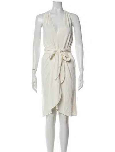 Pre-owned Halston V-neck Knee-length Dress In Neutral