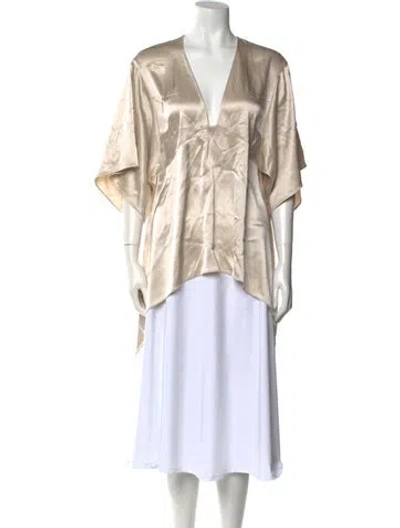 Pre-owned Halston V-neck Knee-length Dress In Neutral