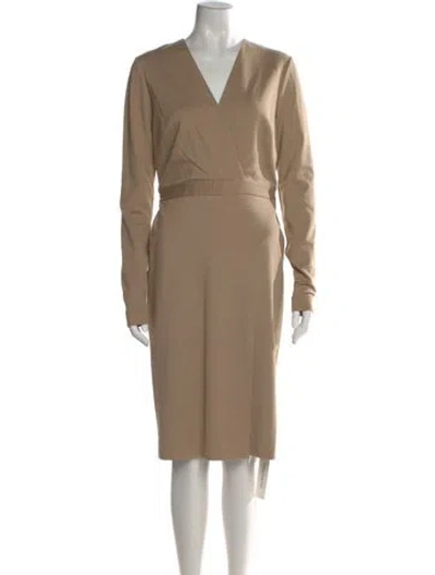 Pre-owned Halston V-neck Knee-length Dress In Neutral