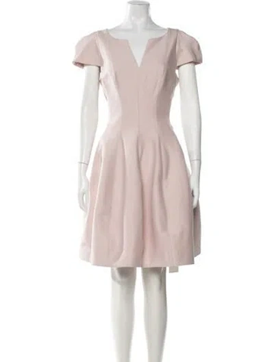 Pre-owned Halston V-neck Knee-length Dress In Pink