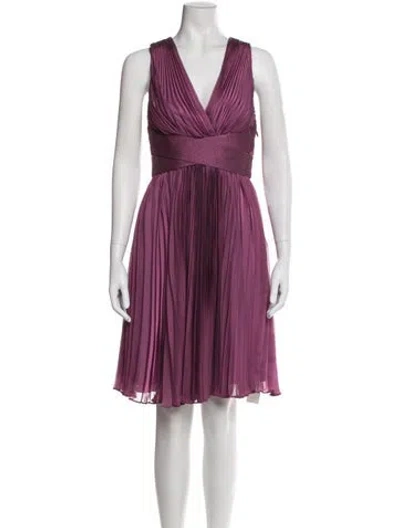 Pre-owned Halston V-neck Knee-length Dress In Purple
