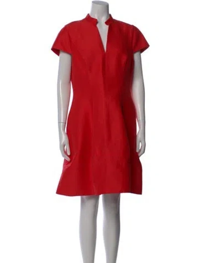 Pre-owned Halston V-neck Knee-length Dress In Red