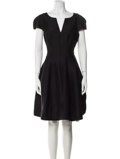 Pre-owned Halston V-neck Knee-length Dress W/ Tags In Black