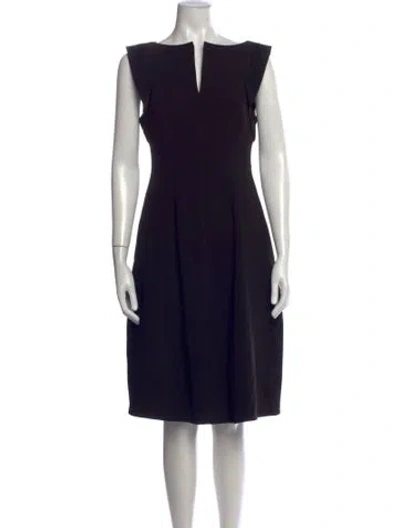 Pre-owned Halston V-neck Knee-length Dress W/ Tags In Black