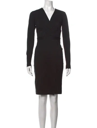 Pre-owned Halston V-neck Knee-length Dress W/ Tags In Black