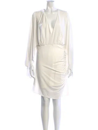 Pre-owned Halston V-neck Knee-length Dress W/ Tags In Neutral