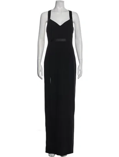 Pre-owned Halston V-neck Long Dress In Black