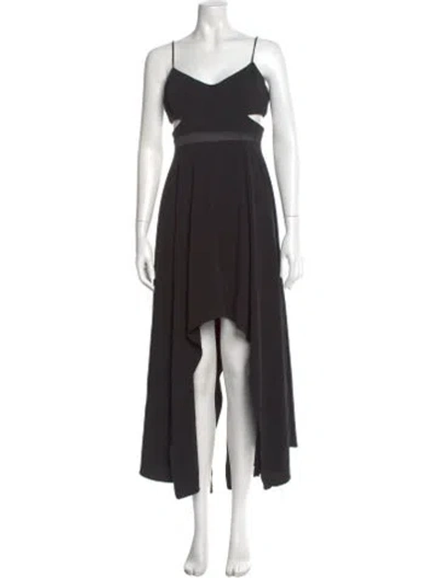 Pre-owned Halston V-neck Long Dress In Black
