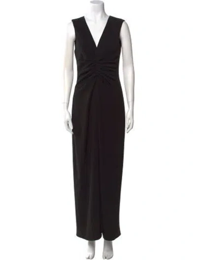 Pre-owned Halston V-neck Long Dress In Black