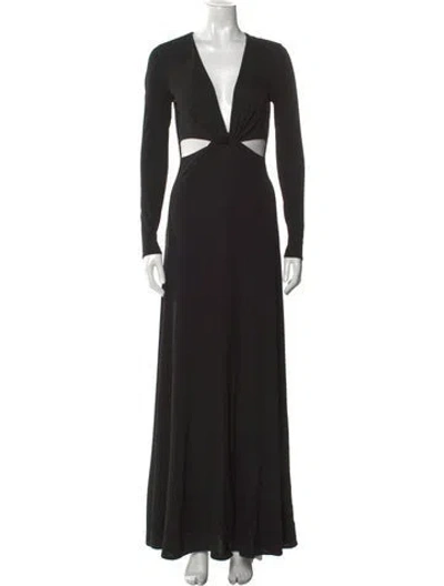 Pre-owned Halston V-neck Long Dress In Black