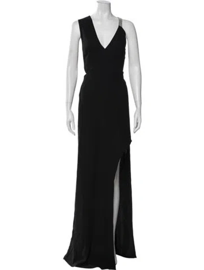 Pre-owned Halston V-neck Long Dress In Black