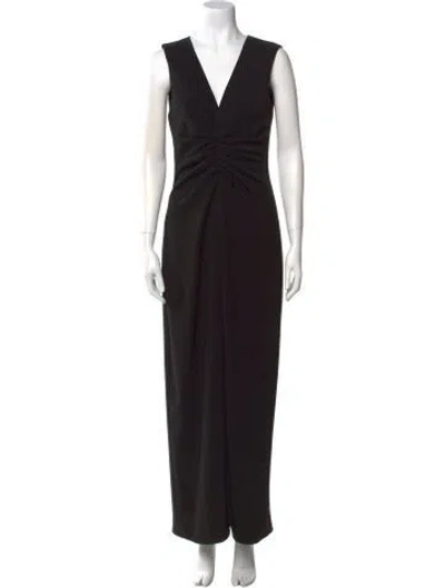 Pre-owned Halston V-neck Long Dress In Black