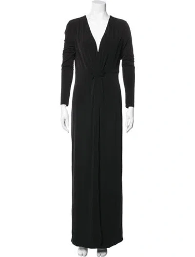 Pre-owned Halston V-neck Long Dress In Black