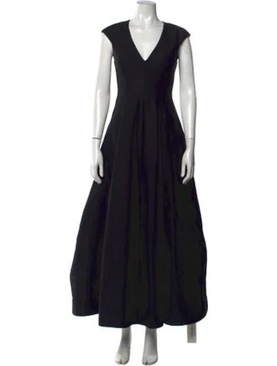 Pre-owned Halston V-neck Long Dress In Black