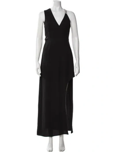 Pre-owned Halston V-neck Long Dress In Black