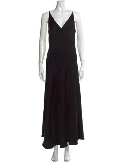Pre-owned Halston V-neck Long Dress In Black