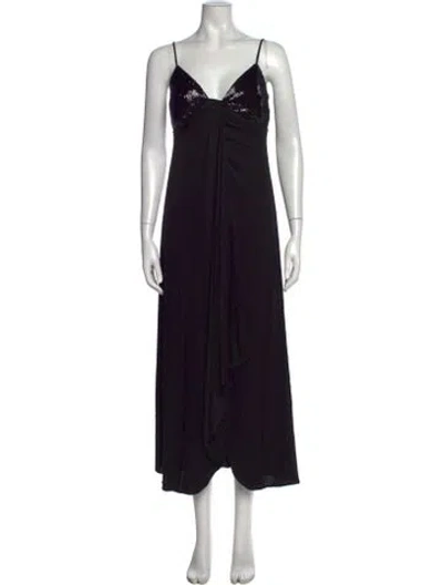 Pre-owned Halston V-neck Long Dress In Black