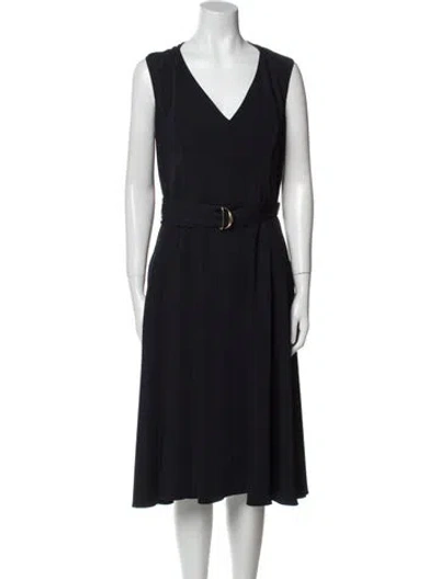 Pre-owned Halston V-neck Long Dress In Blue