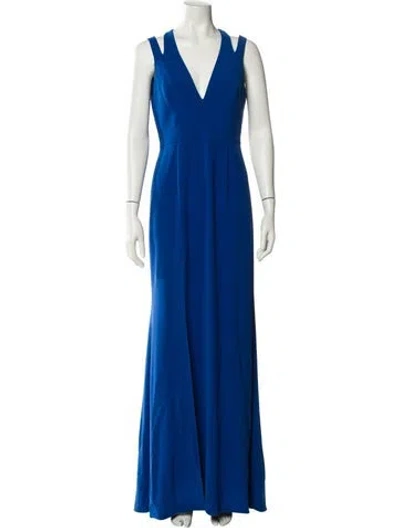 Pre-owned Halston V-neck Long Dress In Blue