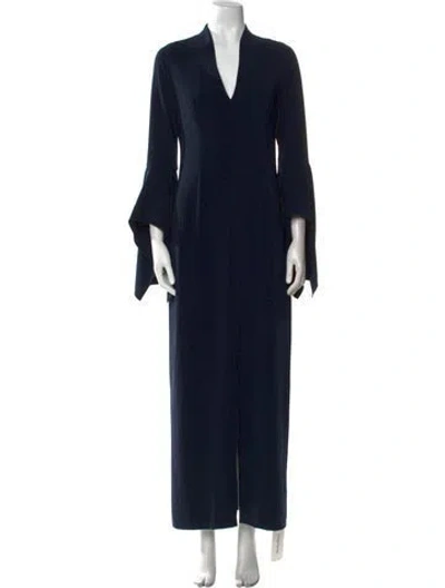 Pre-owned Halston V-neck Long Dress In Blue