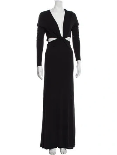 Pre-owned Halston V-neck Long Dress In Blue