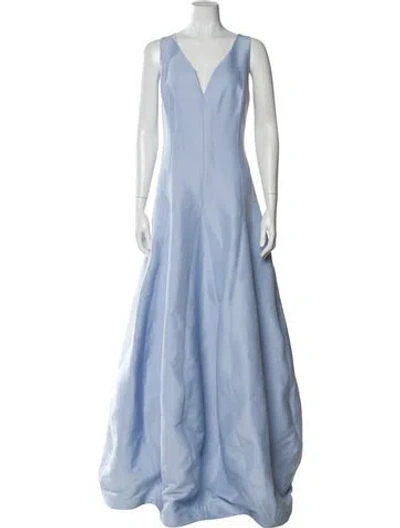 Pre-owned Halston V-neck Long Dress In Blue