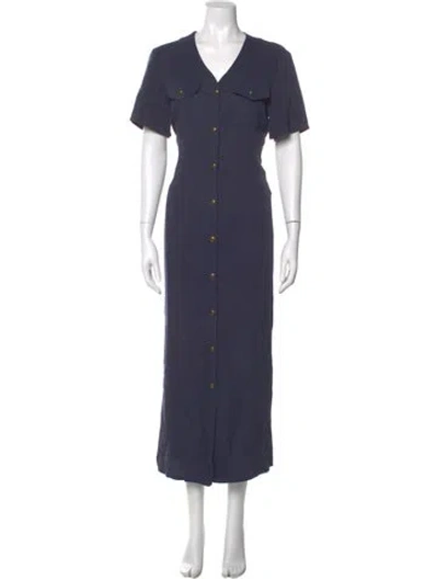Pre-owned Halston V-neck Long Dress In Blue