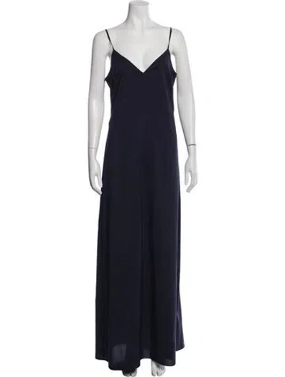 Pre-owned Halston V-neck Long Dress In Blue